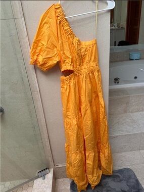 Mango One-Shoulder Orange Cut-Out Maxi Dress